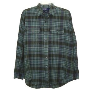Polo Ralph Lauren 100% Linen G.I. Shirt Mens Size L Green Black Plaid